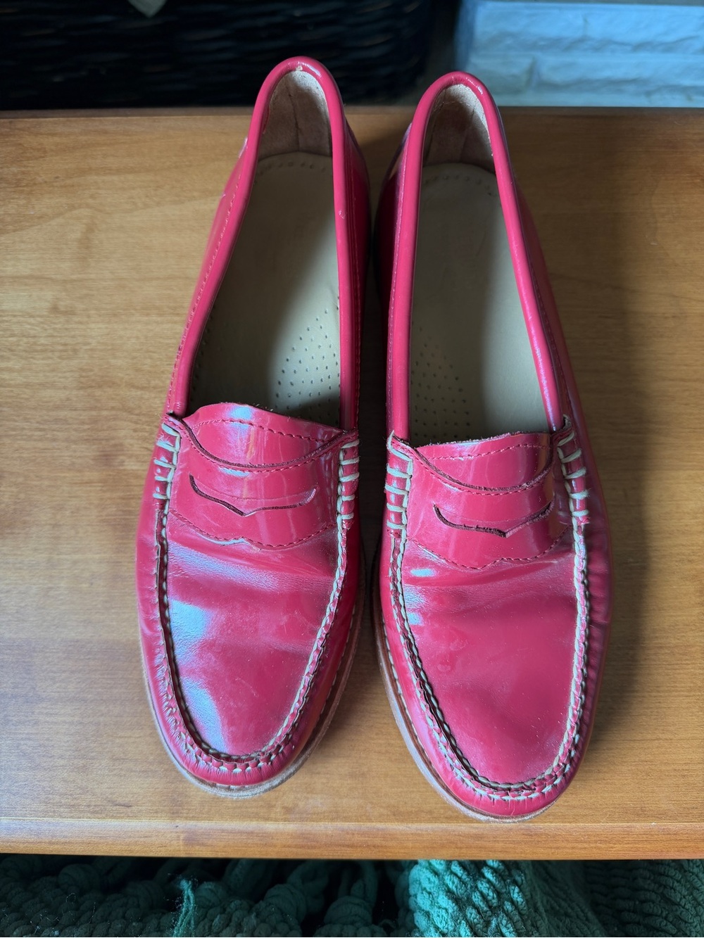 Red Leather Penny Loafers for Women - Picture 5 of 5